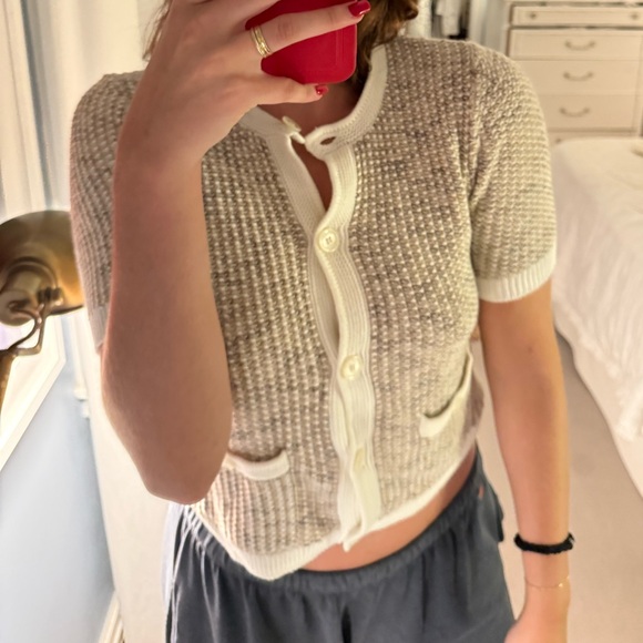 Women's brown and cream short sleeve sweater - Picture 1 of 2